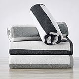 Cotton Cabana Stripe Beach Towel. Soft Absorbent Quick Dry Towel Set. Bondi Collection. (4 Pack, Ash Grey/Steel Grey)