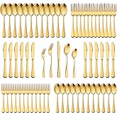 60-Piece Matte Gold Silverware Set, E-far Stainless Steel Flatware Cutlery Set Service for 12, Eating Utensils Tableware for 