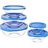 Amazon Basics 10-Piece Glass Mixing Bowl Set, 5 Bowls and 5 BPA-Free Lids