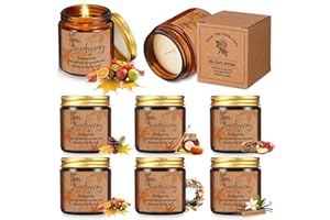 Conelist 6 Pcs Thanksgiving Gifts Fall Scented Candles Set 3.5 Oz Soy Wax Pumpkin Scented Glass Jar Candle Friendsgiving Gift for Friends Coworker Women Men Autumn Birthday (Amber)