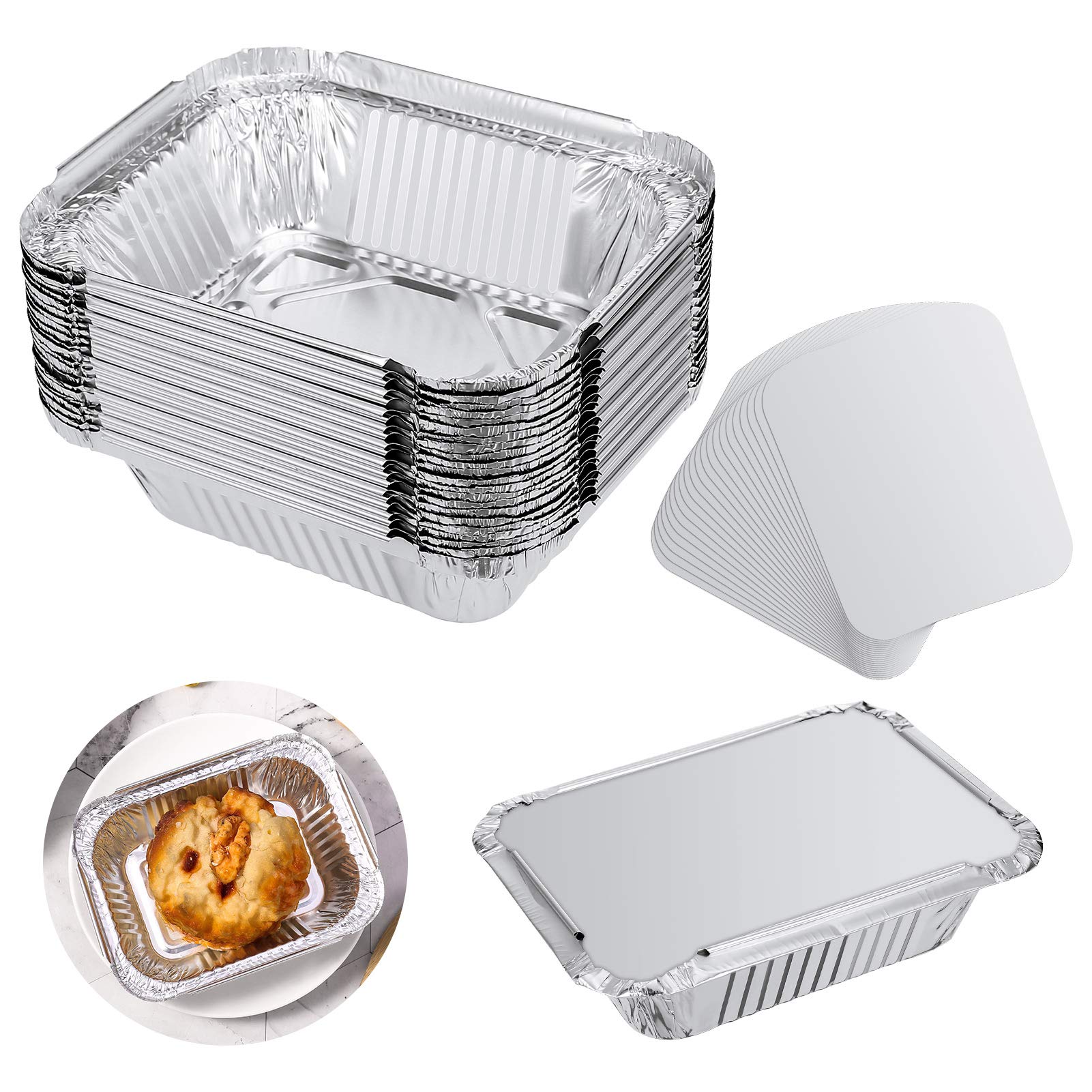 Foil Trays with Paper Lids,Pack of 30 |260ML Storage Capacity | Disposable Aluminum Food Containers for Baking,Freezing and Catering,Heavy Duty,Oven Safe and Recyclable