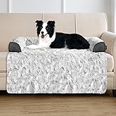 blunique Calming Large Dog Bed for Couch, 41 x 37 inch Removable Couch Cover for Dogs Washable, Non-Slip Fluffy Plush Dog Sofa Mat for Furniture Protector - Grey