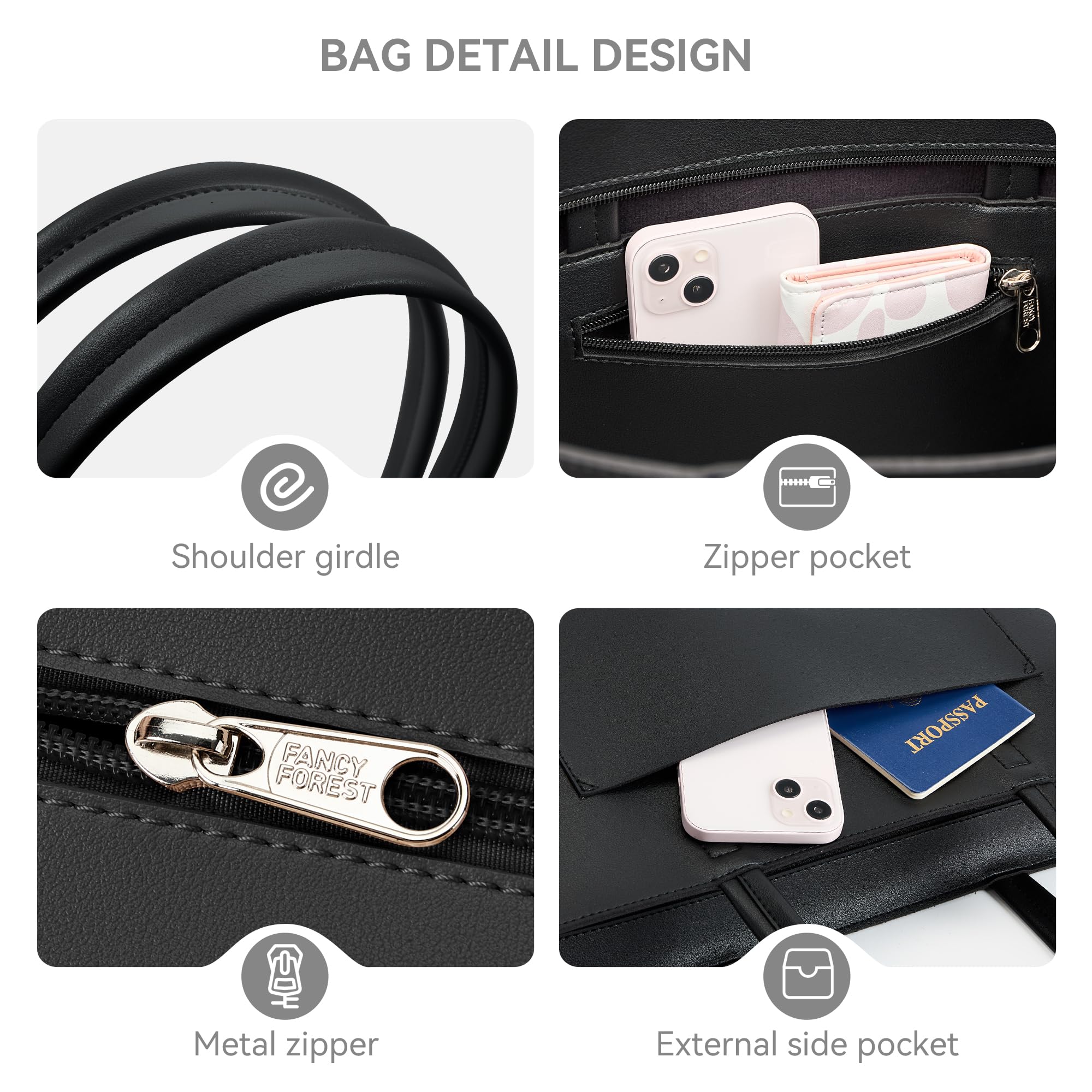 KALIDI FANCY FOREST KALIDI Women'S Large Leather Tote Bags For Work School, Featuring Metal Zip Fasteners And Pockets