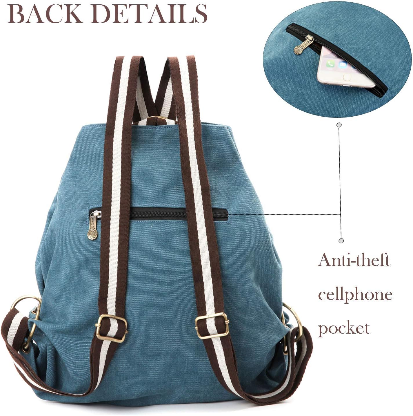  | Women Canvas Backpack Daypack Casual Shoulder Bag, Vintage Heavy-duty Anti-theft Travel Backpack (Green Blue) | Kids' Backpacks