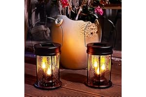 TRYME Solar Garden Lanterns Outdoor Hanging Flickering Candle Lights with Raindrop Decorative Mission Lights for Patio Decor, Yard, Table, Pathway 2 Pack