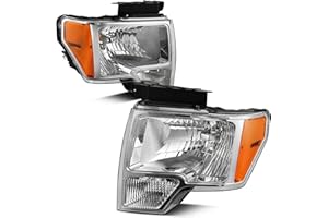 AUTOSAVER88 Headlight Assembly Compatible with 2009-2014 Ford F150 Pickup OE Direct Replacement Headlamp Chrome Housing Clear Lens with Chrome Trim