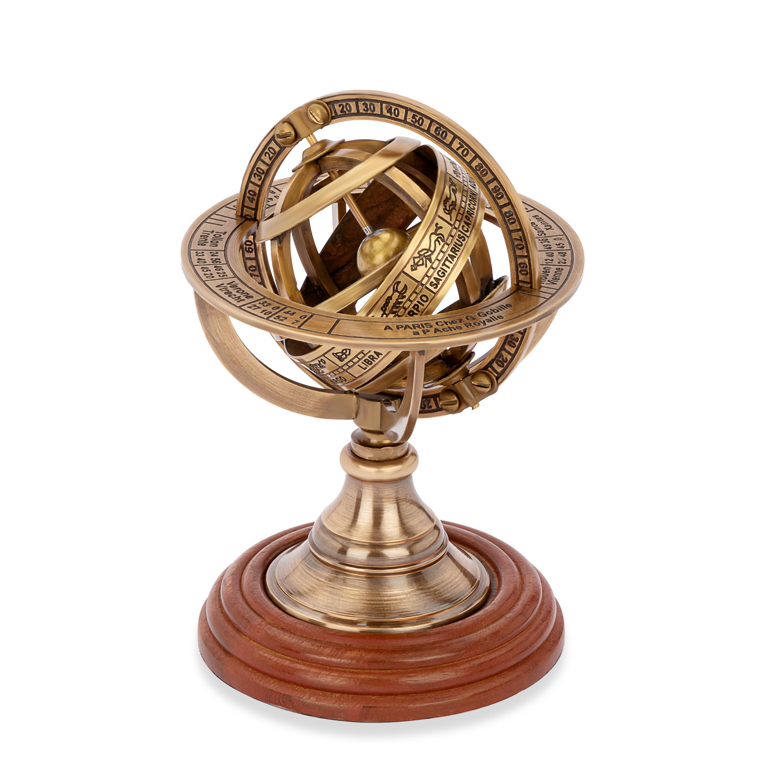 NKlaus Armillary Sphere Antique Brass on Wooden Base 14 x 8 cm Astronomical Armillary Globe 14638