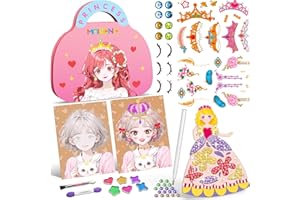 ZHOC Art Craft Activity for Kids, Paper Craft Kits - Paper Makeup DIY Girls Toy Kit with Diamond Painting & Princess Dress Up Set, Ideal Birthday Halloween Party Gift for Girls Ages 4 5 6 7 8 9+ Year Old