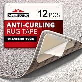 X-Protector Rug Tape for Carpet - 12 PCS Premium Rug Pad Grippers | White Anti-Slip &amp; Anti-Curling Carpet Tape for Rugs - Ideal Carpet Corner Grippers to Keep Your Rugs &amp; Make Corners Flat
