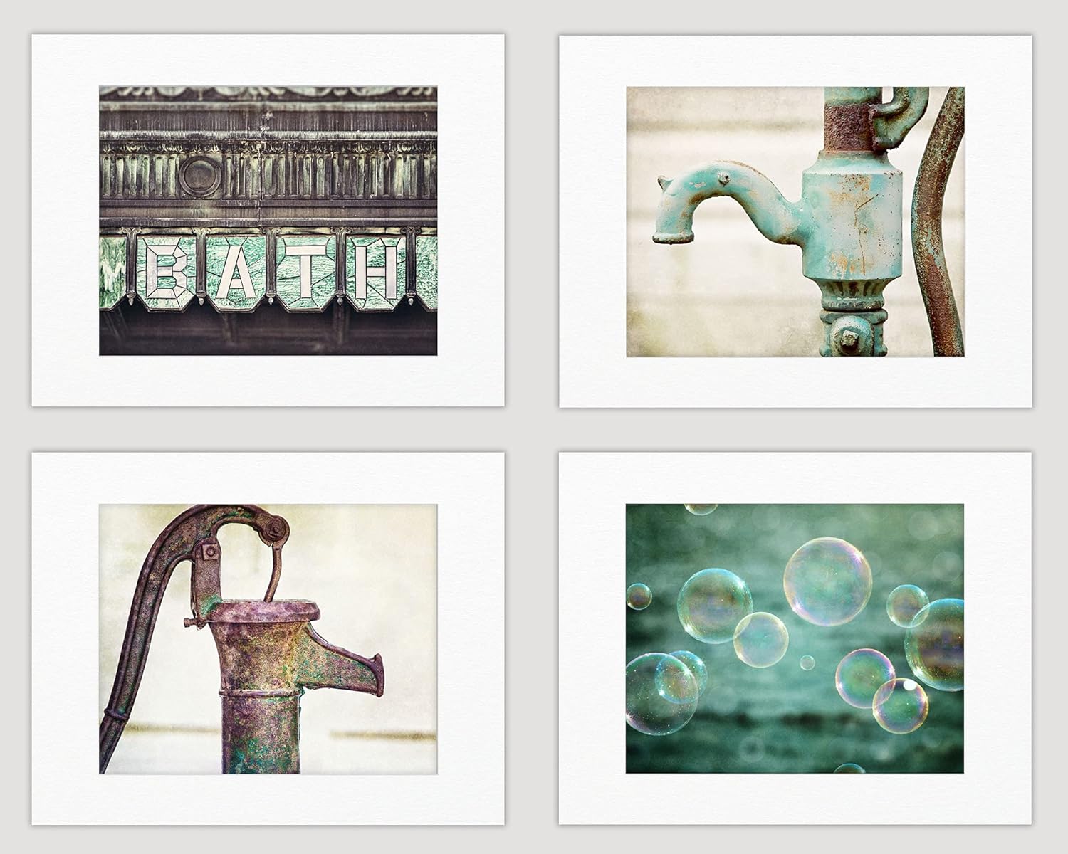 Photographs - Lisa Russo Fine Art - Bathroom Wall Decor - Set of 4 Unframed Prints - Teal, Aqua, Green Bath Pictures - Not Framed (4 8x10 Prints with 11x14 Mats)