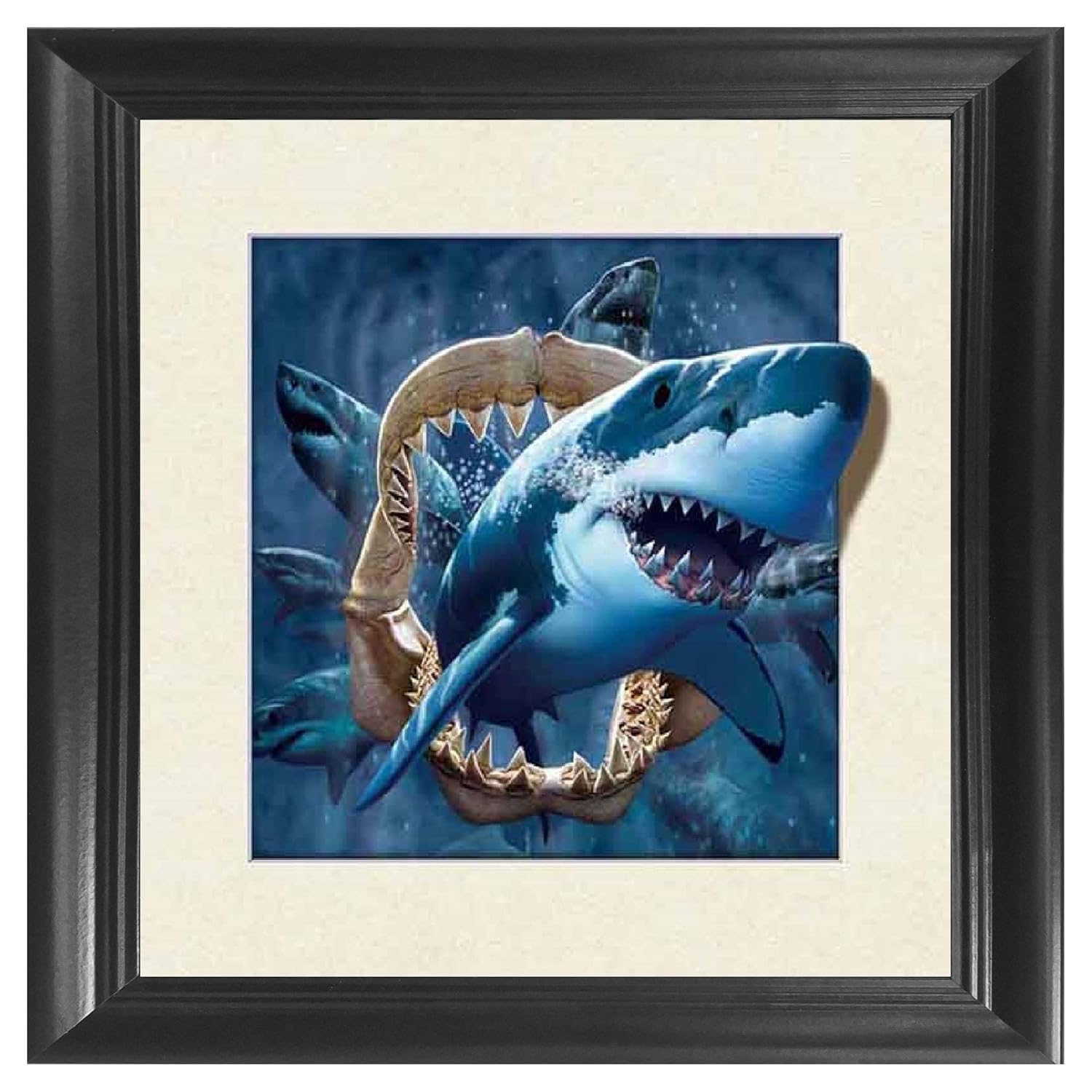 Shark 5D / 3D Poster Wall Art Decor Framed Print | 18.5x18.5 | Lenticular Posters & Pictures | Memorabilia Gifts for Guys & Girls Bedroom | Underwater Sea Animal & Ocean Nautical Theme Photo