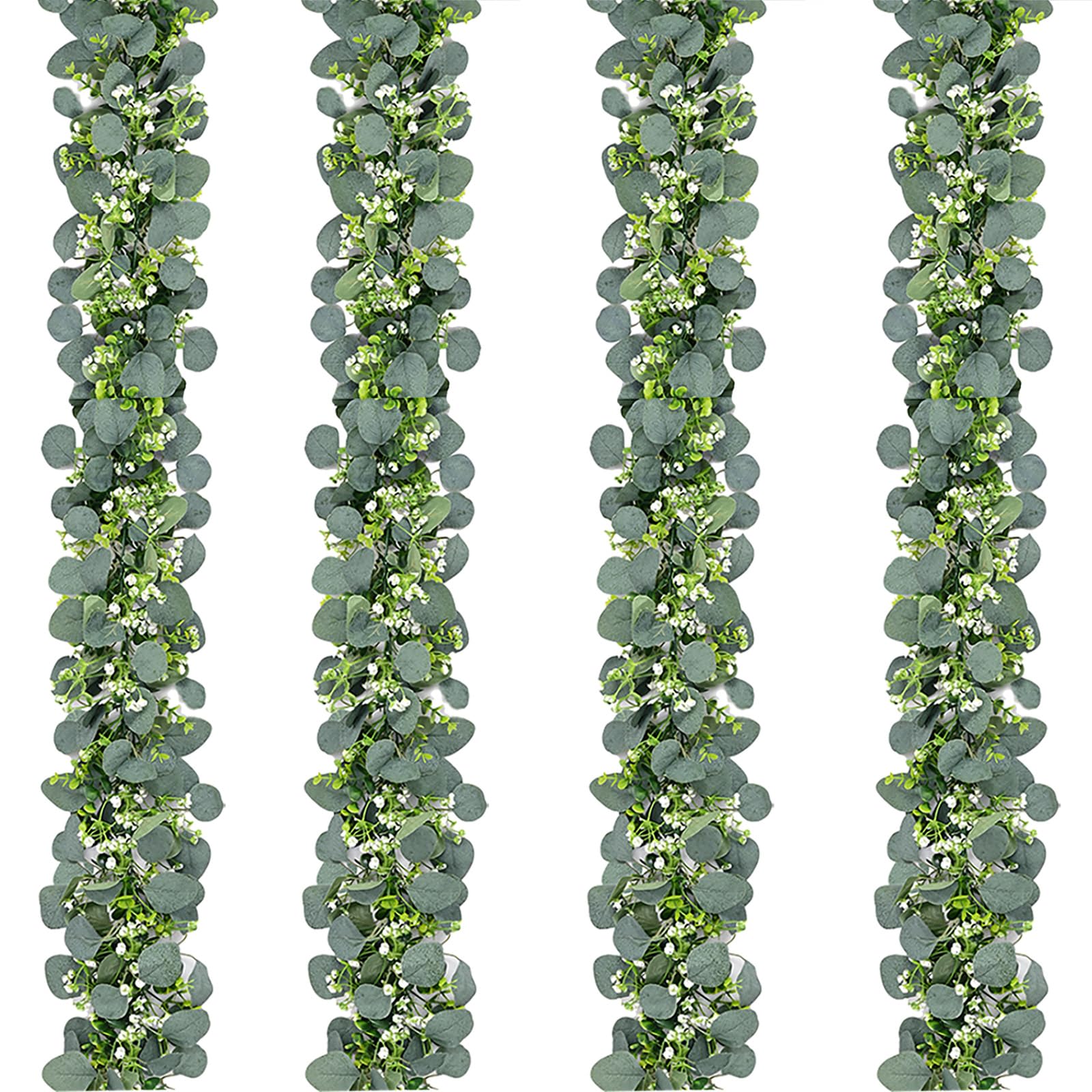 SEBOVIM 4Pcs Eucalyptus Garland,5.9FT Artificial Greenery Garland with Flowers,Artificial Faux Eucalyptus Leaves Vines for Table Home Wedding Arch Party Decor