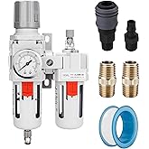 NANPU 1/2" NPT Compressed Air Filter Regulator Lubricator Combo Water/Oil Trap Separator - Gauge(0-150 psi), Poly Bowl, Semi-Auto Drain, Bracket - 3 in 1 Two Unit