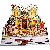 Paper Love 3D Pop Up Christmas Card, Decorated House, Gift for Christmas or Holidays, 5" x 7" Cover - Includes Envelope and Removable Note Tag