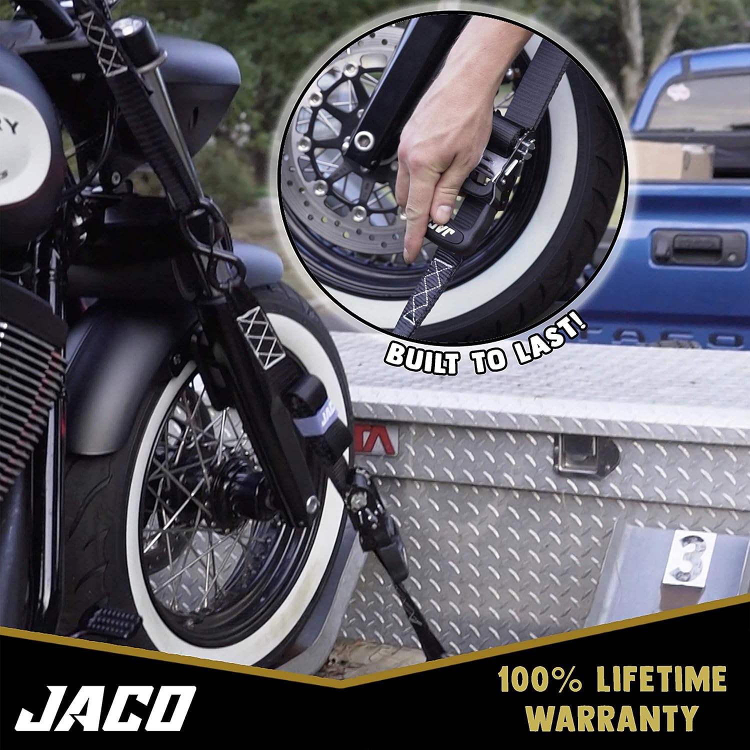 JACO Ratchet Tie Down Straps (Heavy Duty Set) - 1.6" x 8 ft | AAR Certified Break Strength (5,208 lbs) | with (4) Utility Ratchet Straps, (4) 17" Soft Loop Tie Downs, and Accessories (Black): Automotive