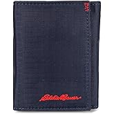 Eddie Bauer Men's Fabric Trifold Wallet | Money Clip | RFID Protection | ID Window | Genuine Leather | EDC
