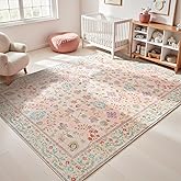 Goideal Pale Pink Nursery Rug, 4x6 Floral Washable Area Rug Non Slip, Boho Low Pile Carpet with Rubber Backing for Bedroom Living Room Bathroom Playroom Entryway Office