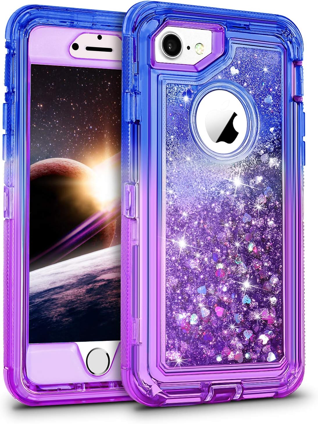 WESADN Case for iPhone 6 Case, iPhone 6s Case for Girls Women Cute Glitter Protective 3D Luxury Bling Sparkle Heavy Duty Full Body Protection Shockproof Gradient Cover for iPhone 6 6s 7 8,Blue Purple