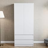 Vida Designs Denver White 2 Door Wardrobe with Drawers - Modern Furniture view 3