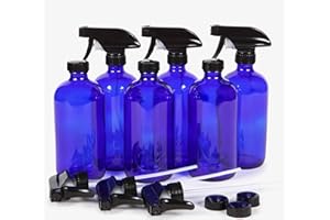 Vivaplex, 6, Large, 16 oz, Empty, Cobalt Blue Glass Spray Bottles with Black Trigger Sprayers