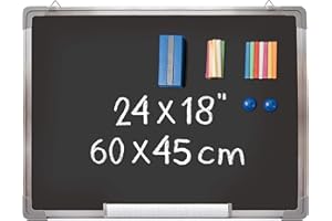 NAVY PENGUIN Chalkboard Set - Framed Black Board 24 x 18 inch with 1 Magnetic Eraser, 14 Chalk Sticks (7 Colors) and 2 Magnets - Small Wall Hanging Blackboard with Frame for Home, Kitchen and Kids (24x18")
