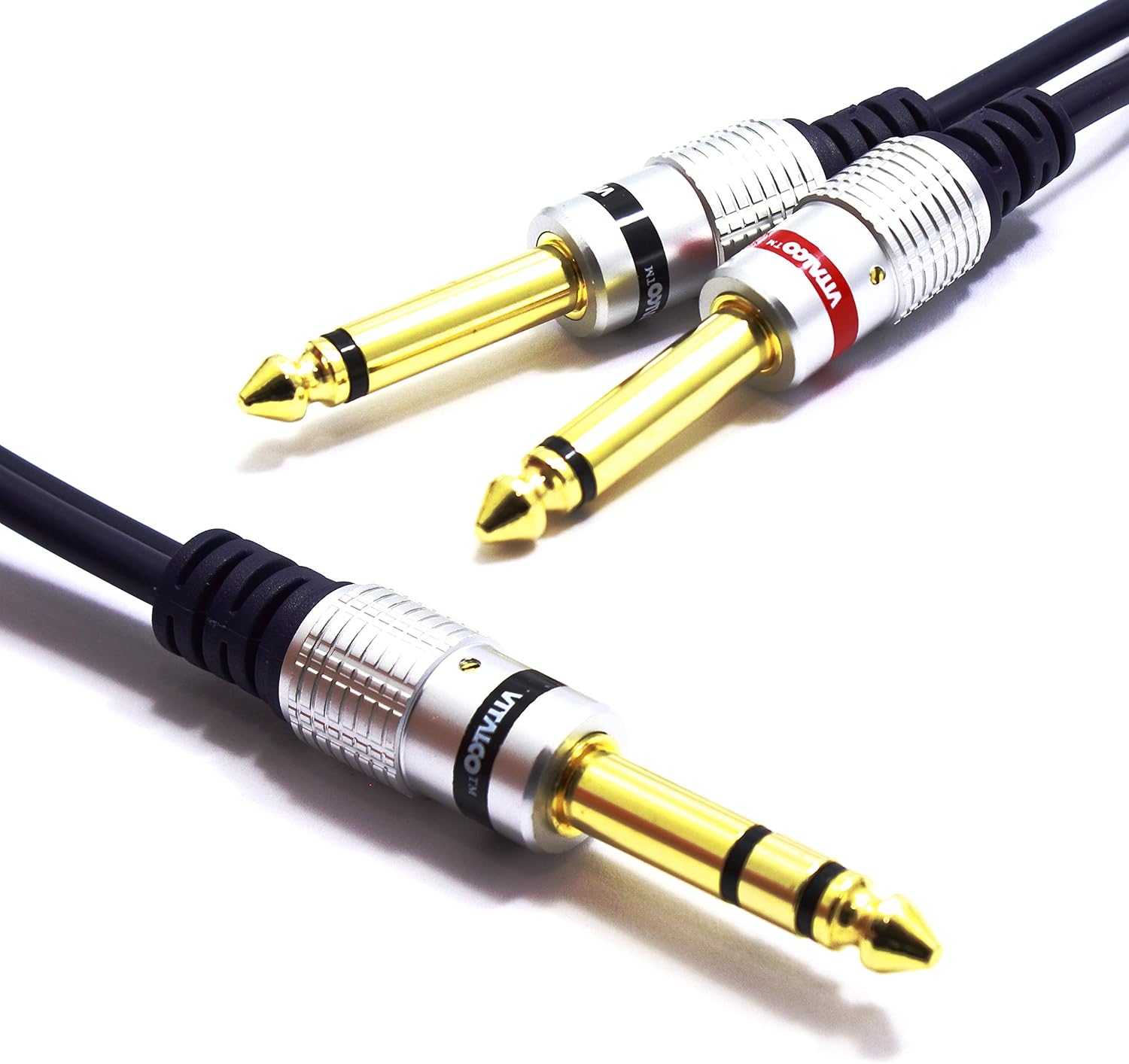 VITALCO 6.35mm to 2x 6.35 mm Cable 3m Y Splitter Insert Lead Jack TRS Stereo to Twin 6.3 1/4 Inch TS Mono Male to Male Plug Audio Adapter