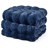 CloudDwelling Faux Rabbit Fur Bubble Throw Blanket Plush Fluffy Cozy Blanket for Couch Bed Sofa Reversible Winter Warm Blanket for Home Decor (Navy Blue, 50"x60")