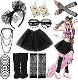 Ronilp 80s Fancy Dress Kit for Women Tutu Leg Warmers Fishnet Gloves Sunglasses