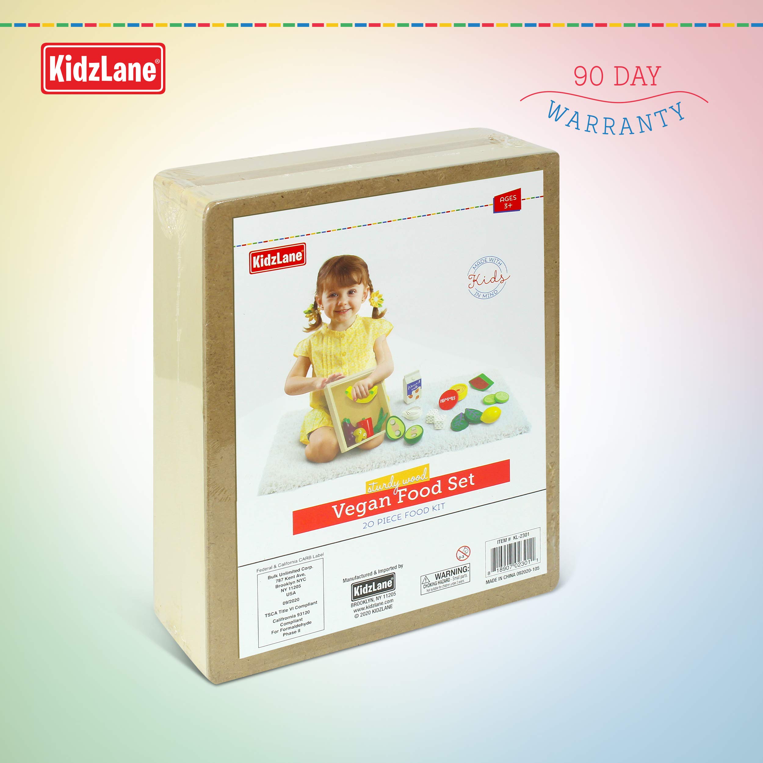 Kidzlane Wooden Vegan Toys with Wooden Crate | 20 Piece Wood Play Food Set for Kids Kitchen | Play Kitchen Accessories for Toddlers | Pretend Food Wood Toys | Ages 3+