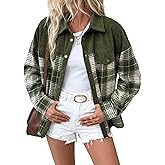 antmove Womens Shacket Plaid Jackets 2024 Long Sleeve Shirts Casual Fall Tops