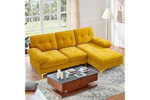 EASELAND 83" Chenille L Shape Convertible Sofa, Modern Sofa Couch for Living Room, 3-Seat Comfy Sofa Sectional with Reversible Wide Chaise for Bedroom, Deep Seat Sofa with Fluffy Armrests (Yellow)
