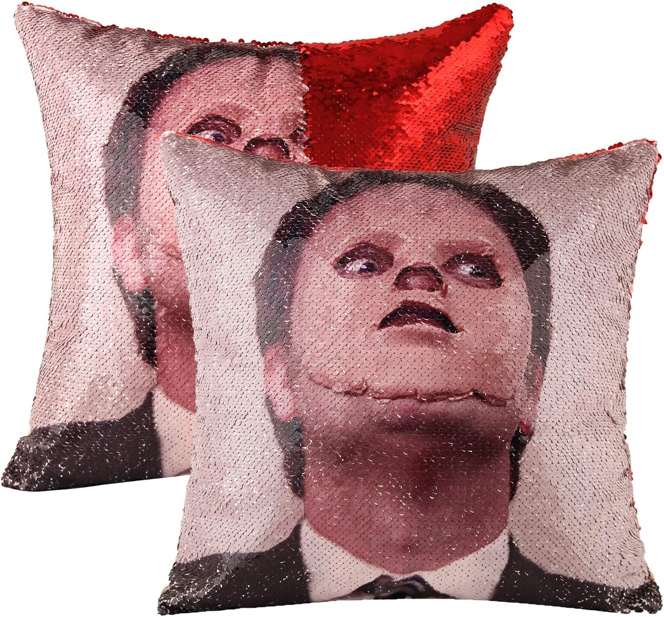 cygnus The Office Dwight Schrute Sequin Pillow Covers Mermaid Magic Reversible Decorative Change Color Pillow Covers 16x16 inch Funny Gag White Elephant Gifts,Red