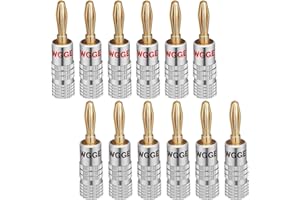 WGGE WG-009 Banana Plugs Audio Jack Connector 6 Pairs / 12 pcs, 24k Gold Dual Screw Lock Speaker Connector for Speaker Wire, Wall Plate, Home Theater, Audio/Video Receiver and Sound Systems…