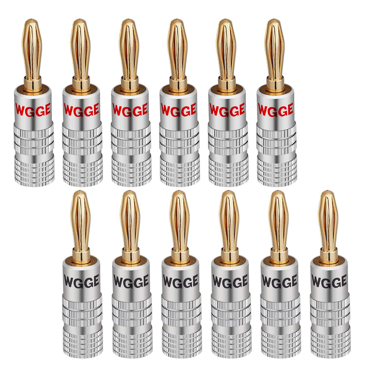 WGGE WG-009 Conectores tipo banana chapados en oro de 24 quilates, tornillo doble, 6 pares