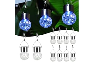JKIMK Hanging Solar Lights for Outside Waterproof,Hanging Tree Lights Outdoor,Crackle Glass Ball Solar Lantern with Hook 10 Pack for Yard,Garden Balcony Patio Party Decoration