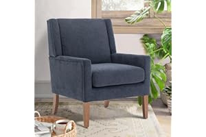 COLAMY Modern Wingback Living Room Chair, Upholstered Fabric Accent Armchair, Single Sofa Chair with Lounge Seat and Wood Legs for Bedroom/Office/Reading Spaces, Blue