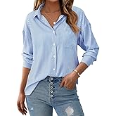 PRETTYGARDEN Womens Button Down Shirts Striped Long Sleeve Casual Collared Office Business Work Blouses Tops Spring Clothes