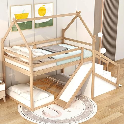 Harper Bright Designs Twin Over Twin Bunk Bed with Slide and