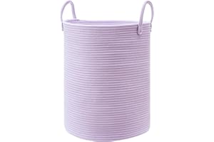 MOJOSCEND 80L Extra Large Purple Hamper Laundry Basket for Nursery Kids16Dx22H inches Tall Lavender Blanket Basket for Girls Cotton Rope Lilac Clothes Hamper in Bedroom