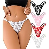 YIFVTFCK G-String Thongs for Women Sexy Lace T Back Underwear Low Rise No Show Cheeky Panties