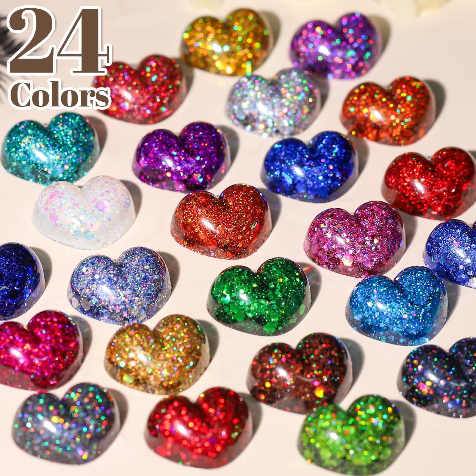 LEOBRO Chunky Glitter, 24 Colors Holographic Chunky Glitter for Crafts, Resin, Body Hair Face Nail Makeup, DIY Party Halloween Decorations