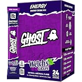 GHOST Sugar-Free Energy Drink Packets, Welch's Grape, 24 Sticks | 200mg of Natural Caffeine, Zero Sugars, Daily Vitamins &amp; More, No Artificial Colors - Pre-Workout Energy Drink Mix Packet