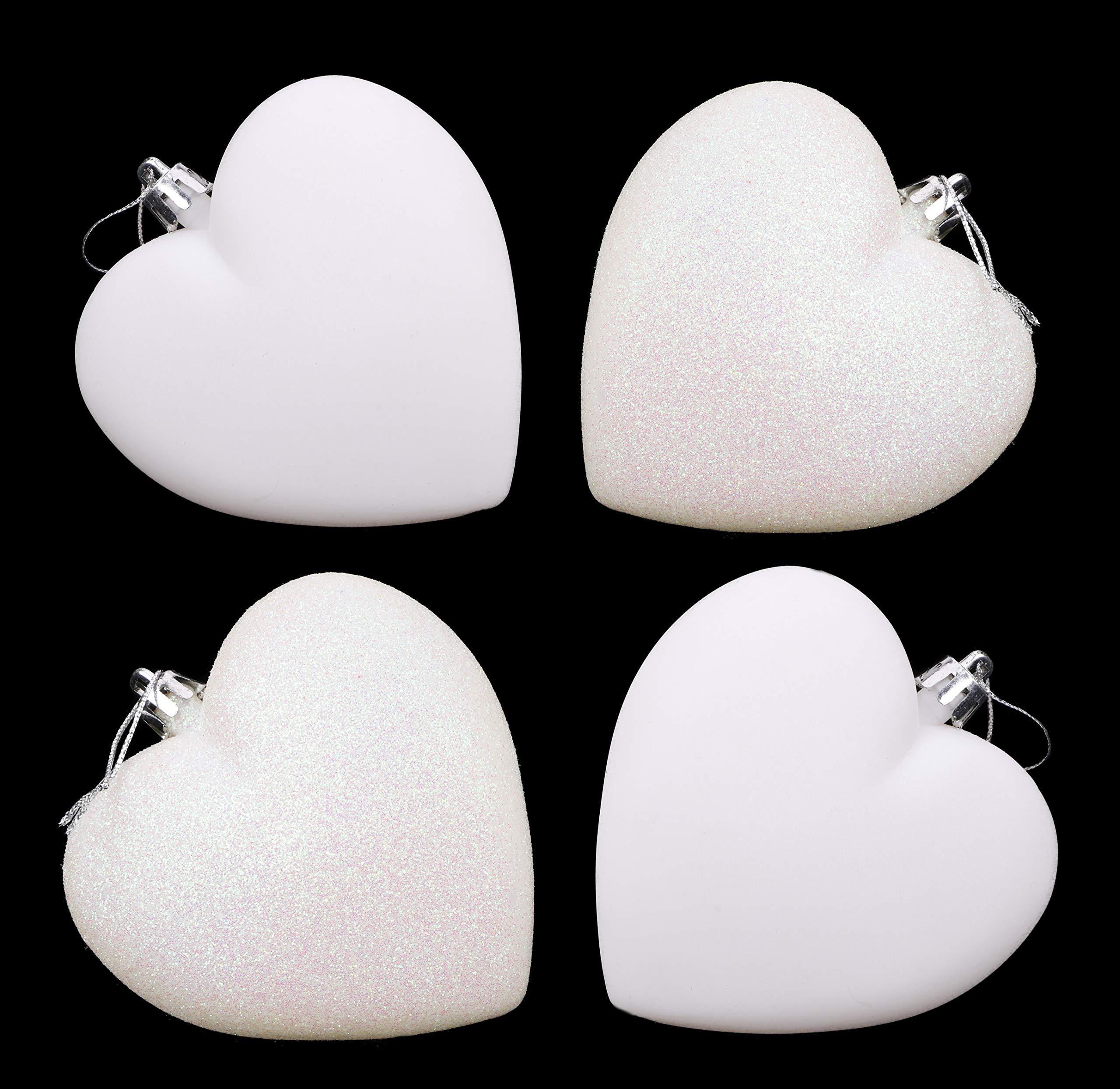 Christmas Concepts® 4-100mm Heart Shaped Baubles - Matte & Glitter Design - Christmas Decoration (White)