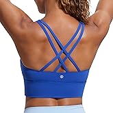 CRZ YOGA Naked Feeling Strappy Longline Sports Bras for Women - Medium Impact Criss Cross Yoga Padded Workout Crop Top