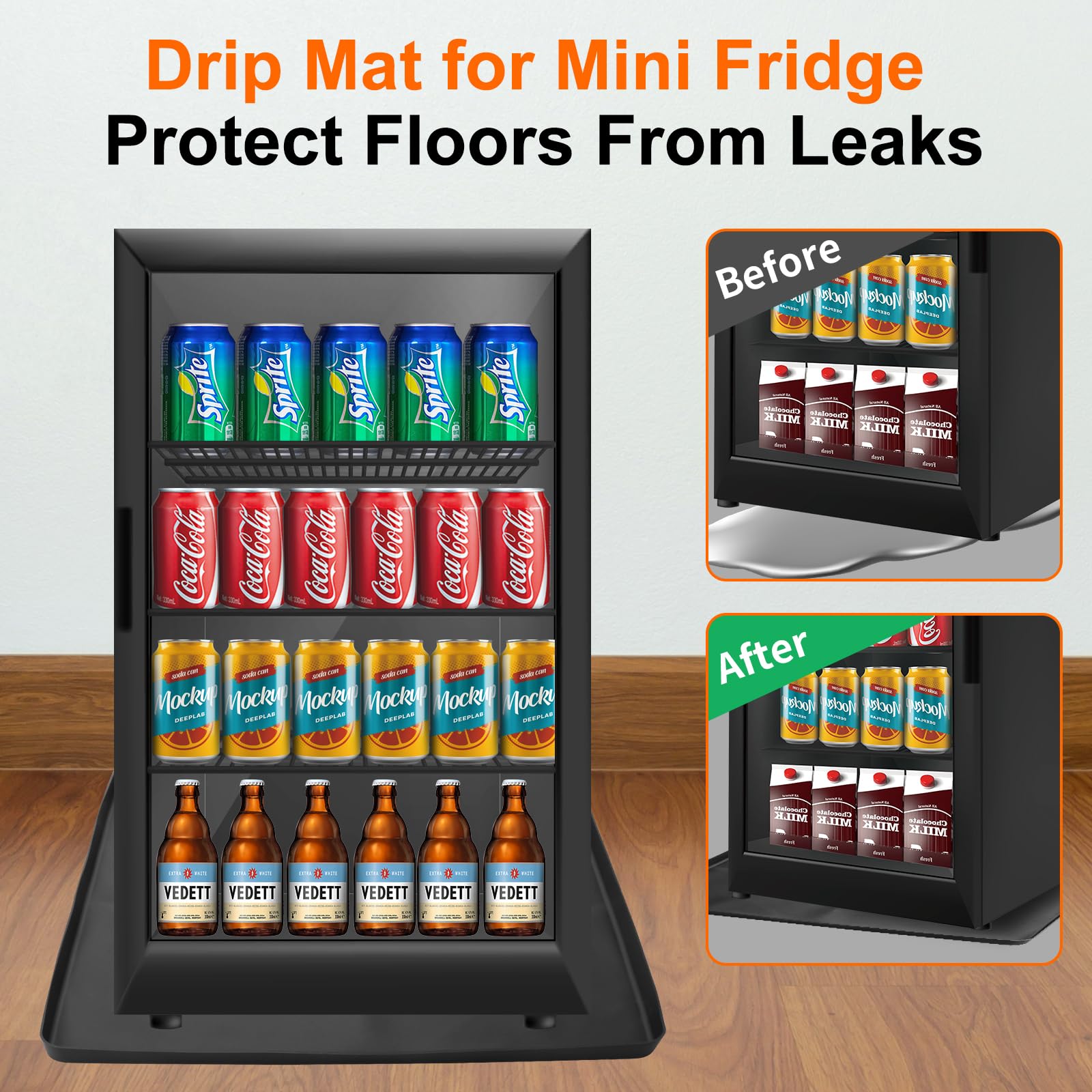 Mini fridge Silicone Mat with Raised Edge, Under Washing Machine Pad Under Mini Refrigerator Freezer Protect From Appliance Leaks Water Spills absorbent (Black, 24'' x 24'')