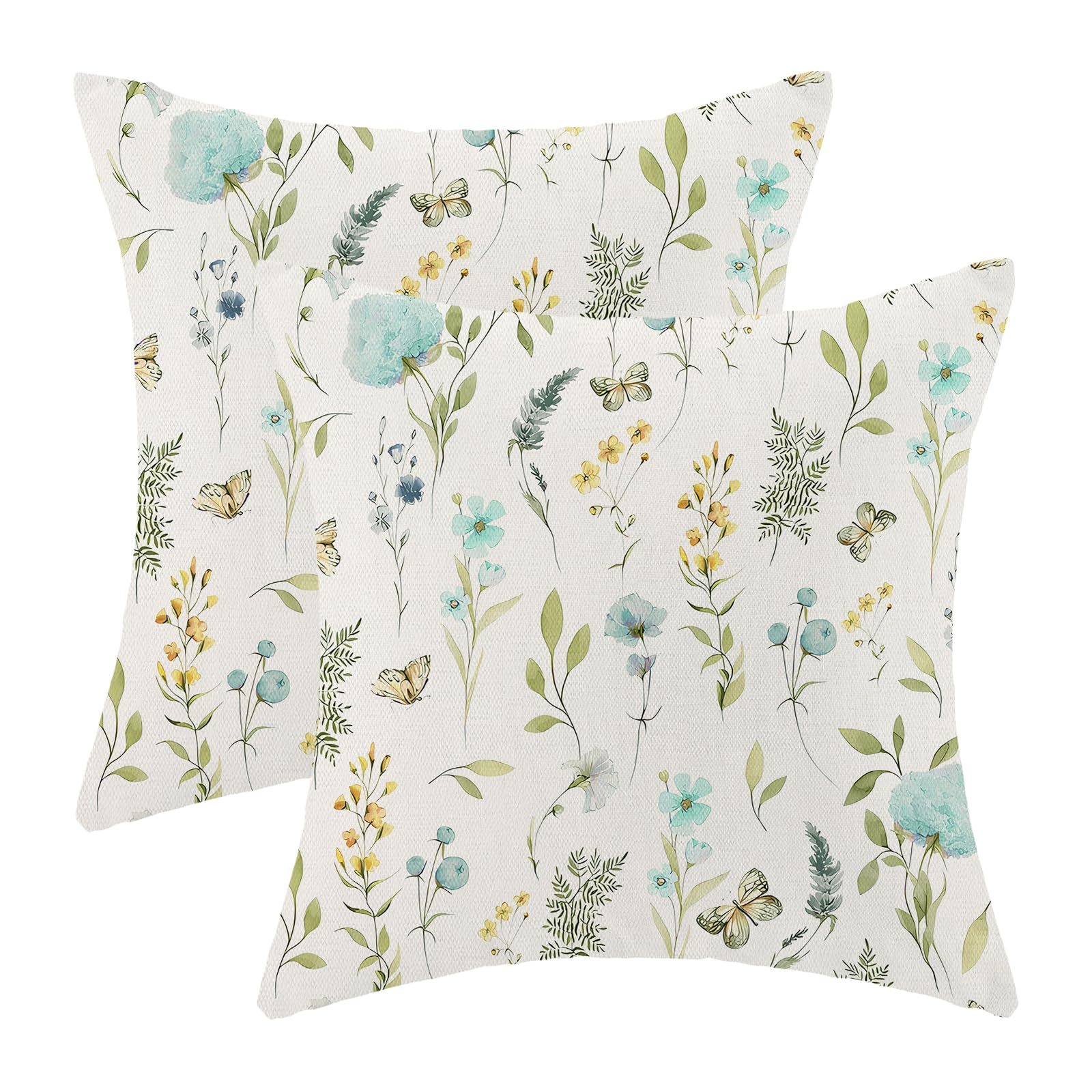 Photo 1 of Spring Pillow Covers 20x20 Inch Set of 2, Aqua Teal Sage Green Wild Flower Throw Pillows Case,Colorful Seasonal Floral Plant Outdoor Decorative Farmhouse Decor Cushion Covers for Sofa Bed Couch