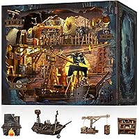 Book Nook Kit - DIY 3D Wooden Puzzle Miniature House with LED Lights - Creative Crafts for Adults - Bookshelf Insert Decor -