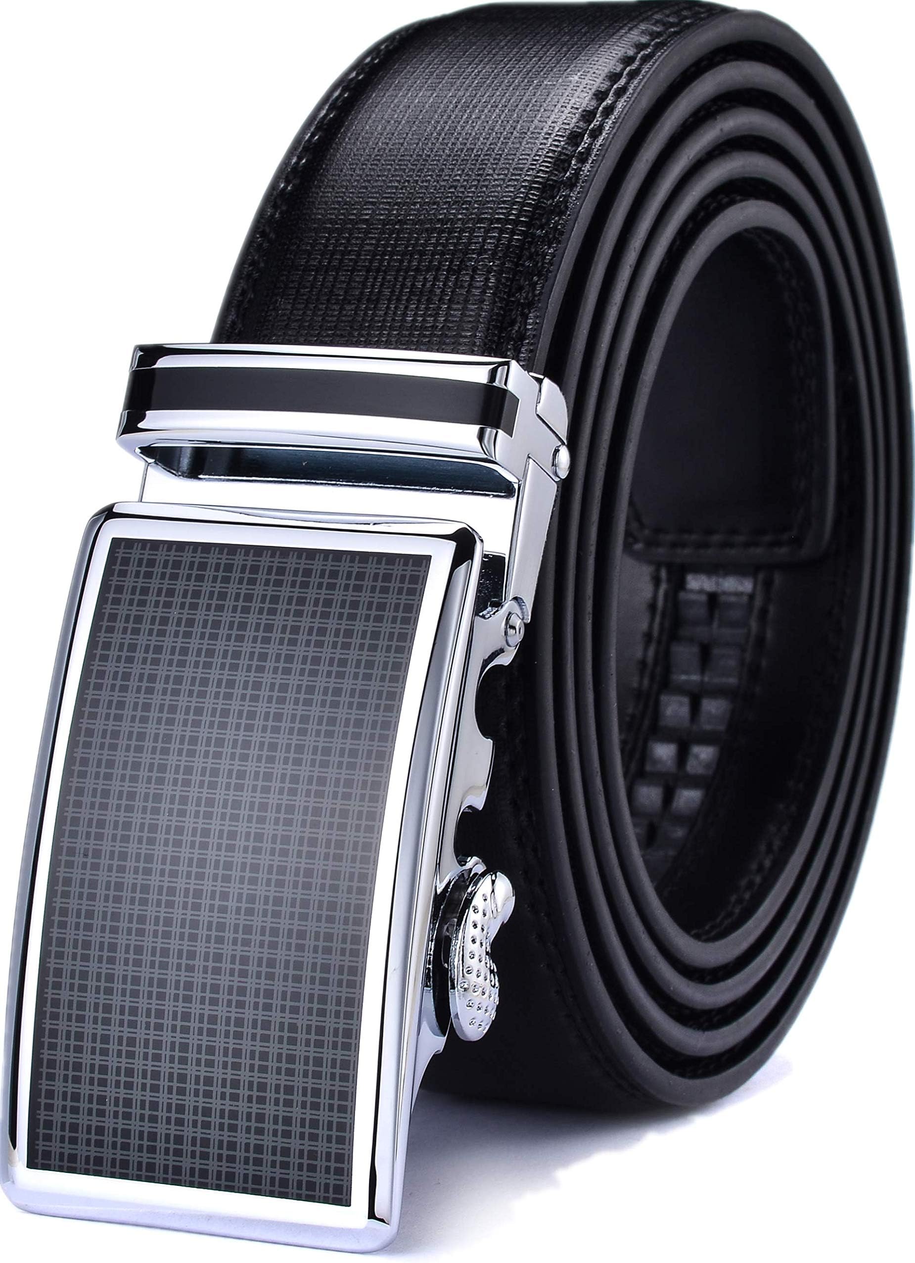 Men Belt,XGEEK Dress Ratchet Genuine Leather Belt Automatic Sliding Buckle - 7 Colors - Trim to Fit