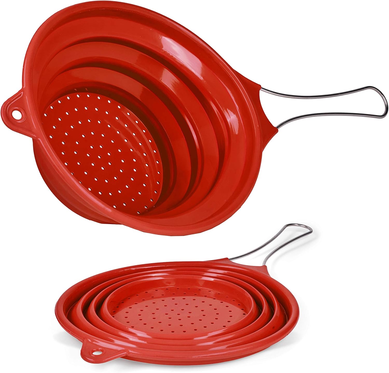 Sieb faltbar aus Silikon mit Edelstahl Griff - leichtes Abgießen durch