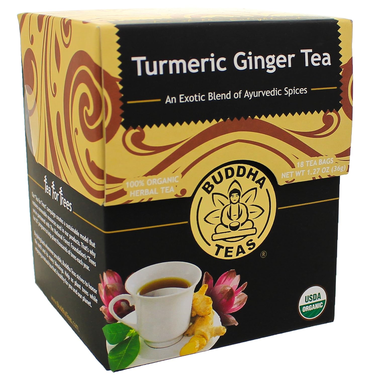 Turmeric Ginger Tea Organic Herbs 18 Bleach Free Tea Bags (2 Pack)